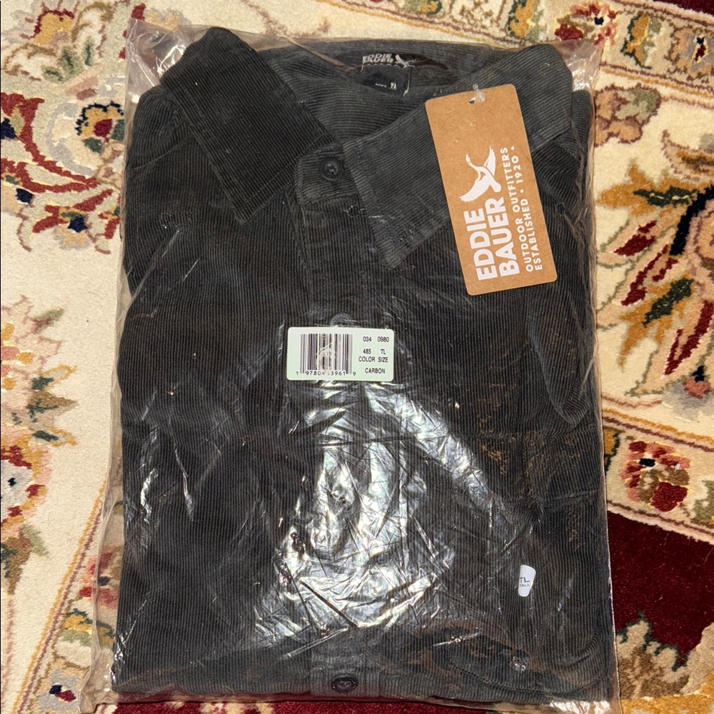 Eddie Bauer Dark Gray Button-Up Shirt NWT sealed in bag